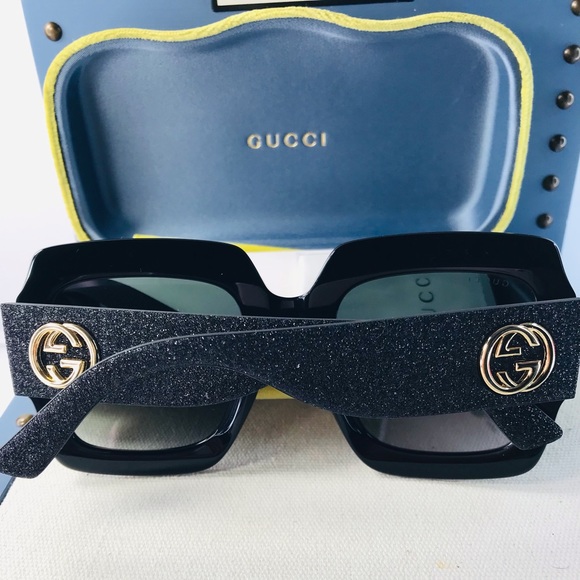 💯 - New authentic- Gucci Black Gg0102s - 001 Oversized Glitter Sunglasses - Picture 9 of 14